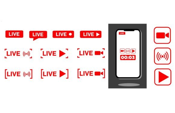 Download Set of Live Streaming Icons - Live stream Collection